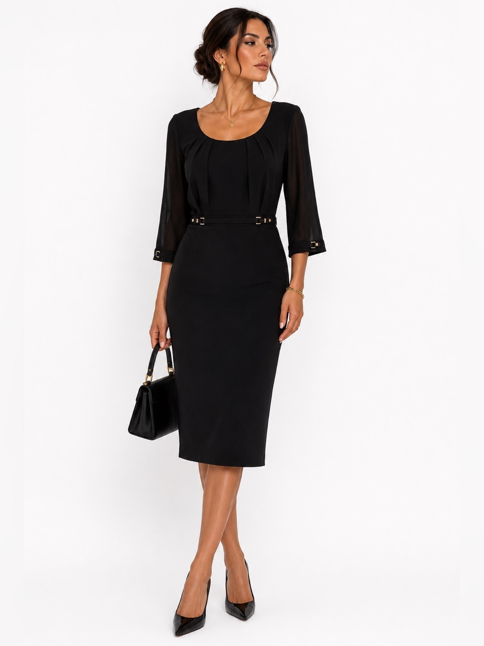 Tahari Arthur S. Levine Dress Mobwife Classic Black Gold Midi‎ LBD Size 10
